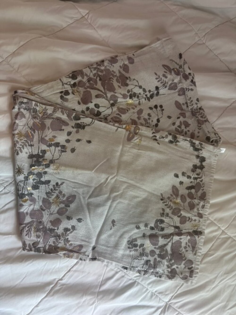 Anthropologie Kitchen Table Runner 16"x90" Gray Purple Flower Gold